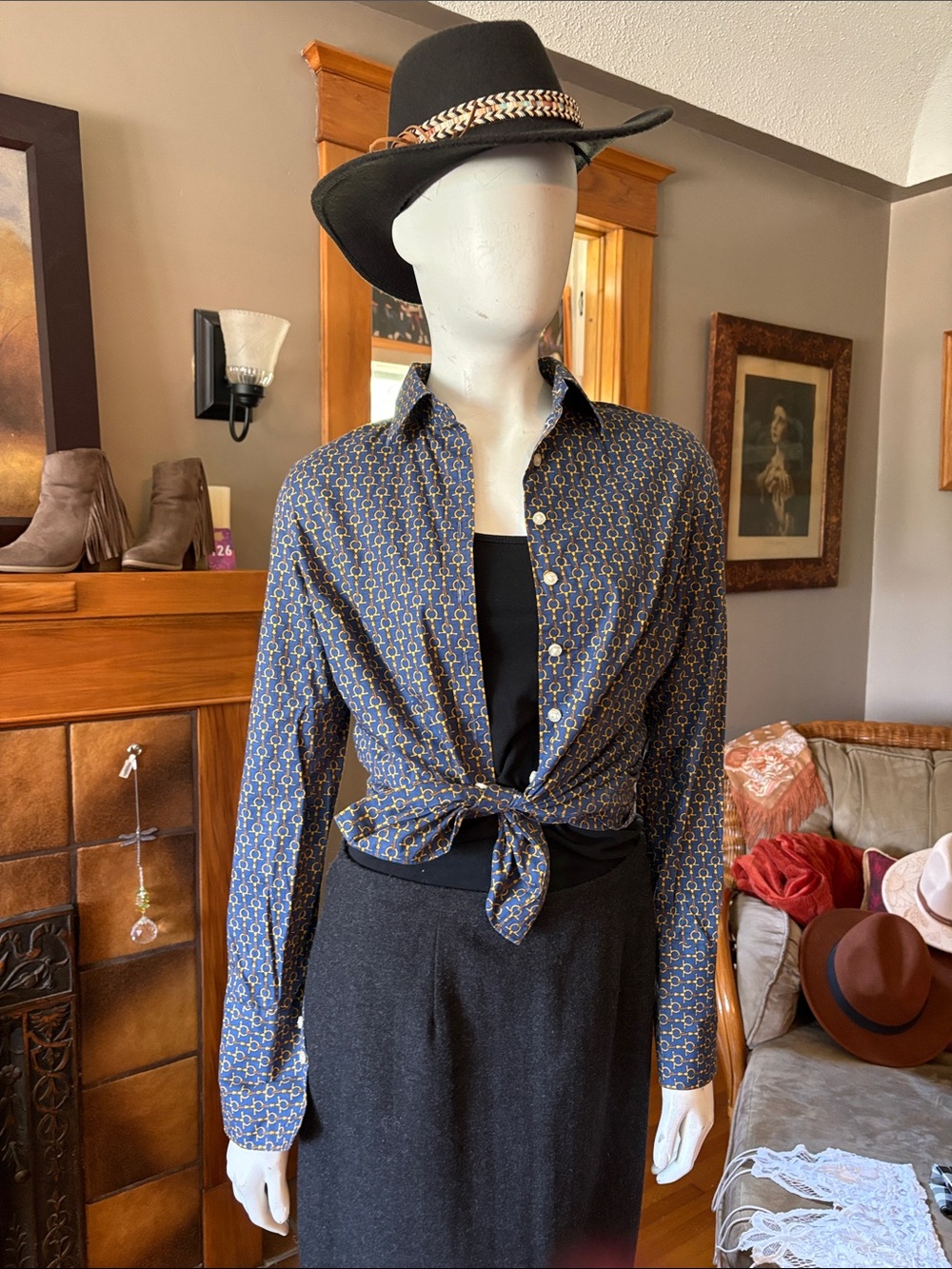 #154  Lands End  horse spit button down shirt
